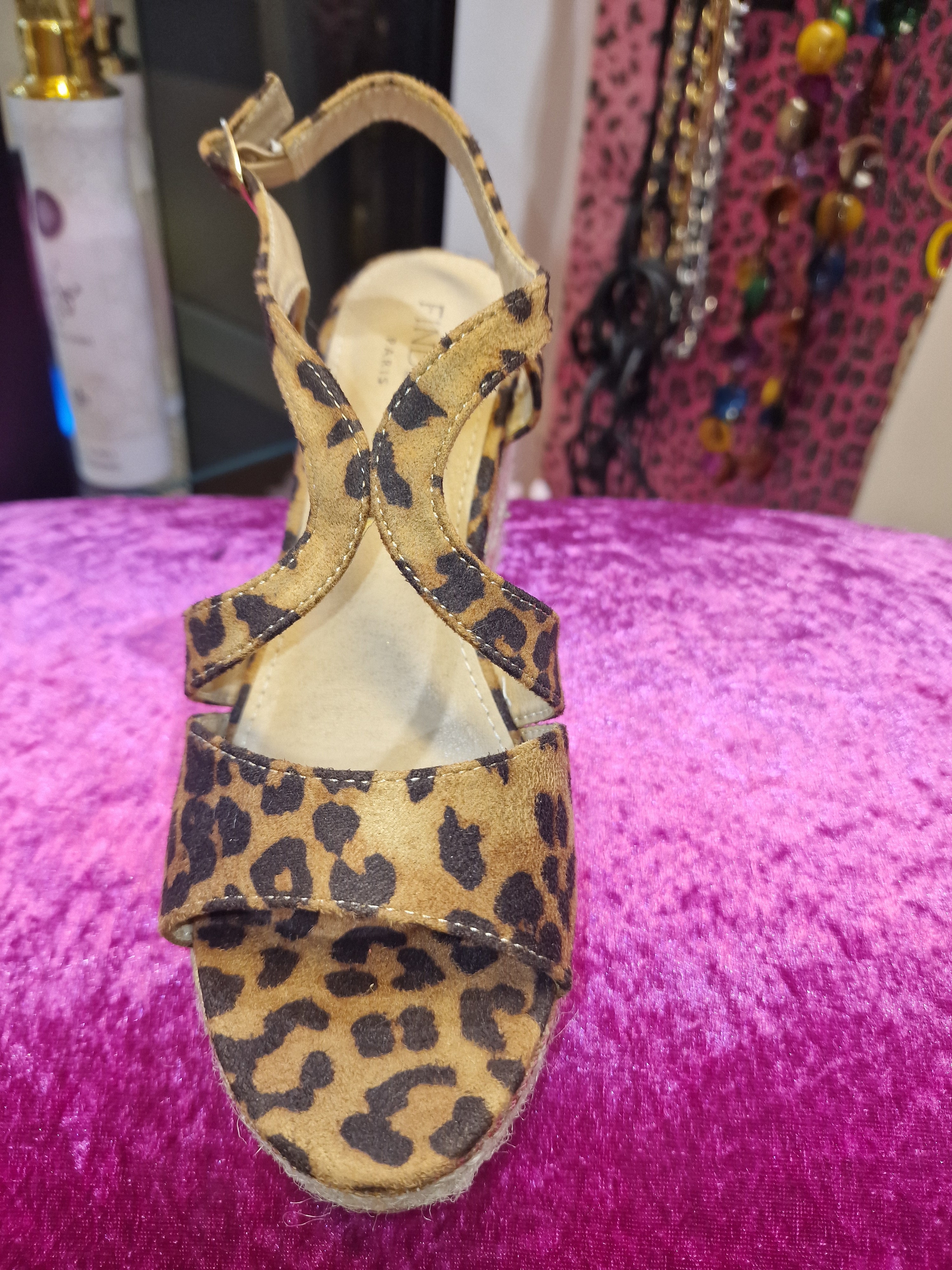 Animal print suede wedges