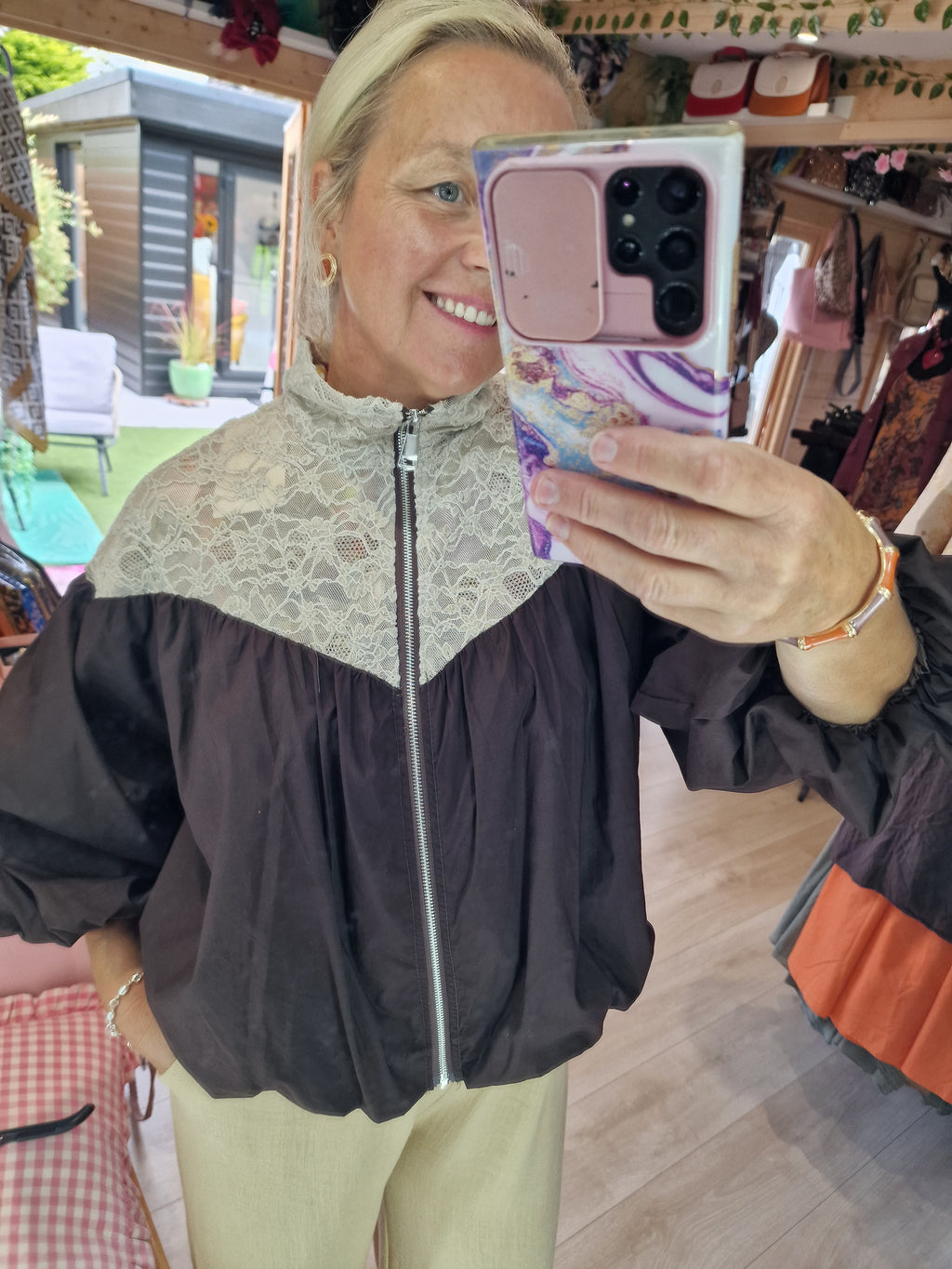 Lace top bomber jackets