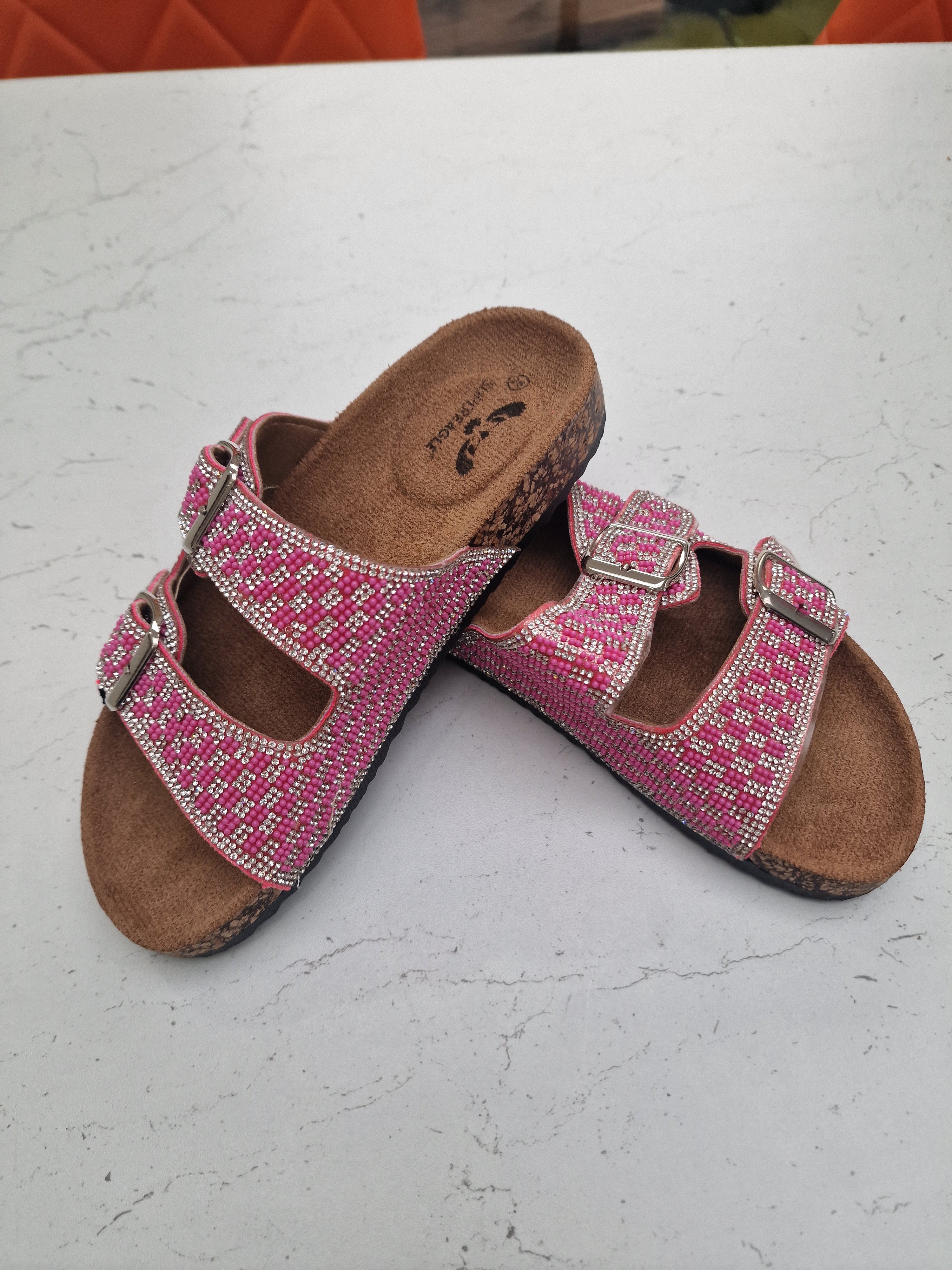 Shirley pink dimante slides