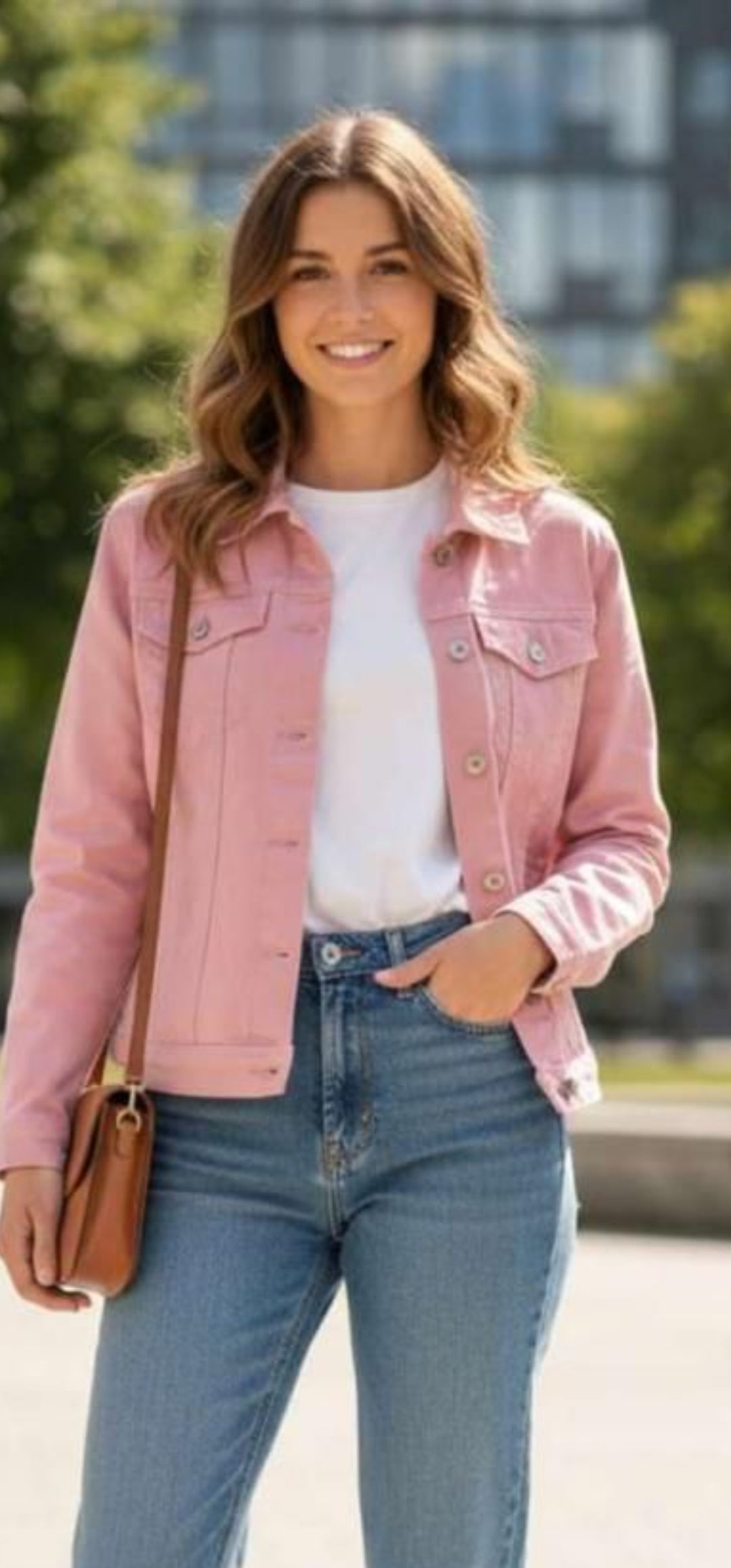 Pink stretch fit denim jacket
