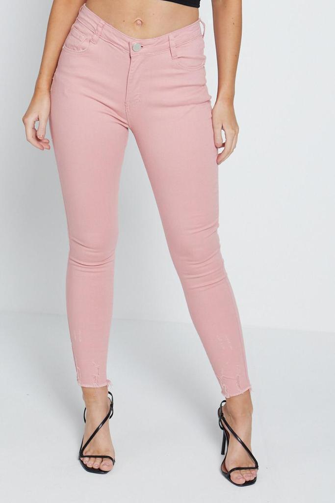 Pink stretch fitted jeans