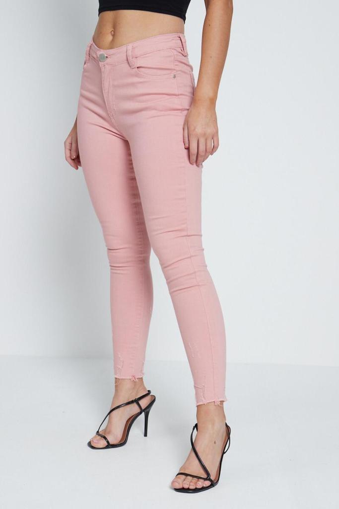 Pink stretch fitted jeans